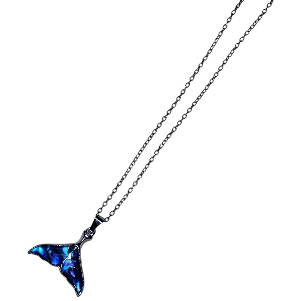 GLACIER PEARL ABALONE Whale Tail Necklace-Chain & Pendant Included Blue/Sil 18” - Picture 4 of 6